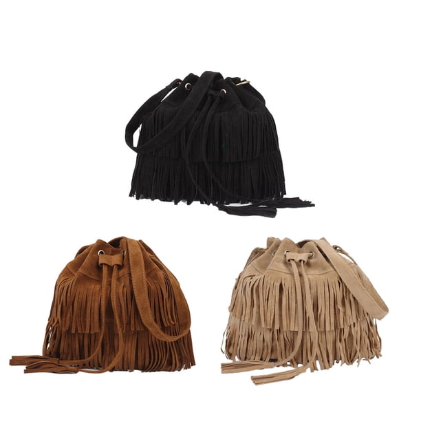 Bolso bandolera para mujer, bolso con borlas y bolso de hombro para mujer, bolso tipo cubo con borlas esmeriladas simples