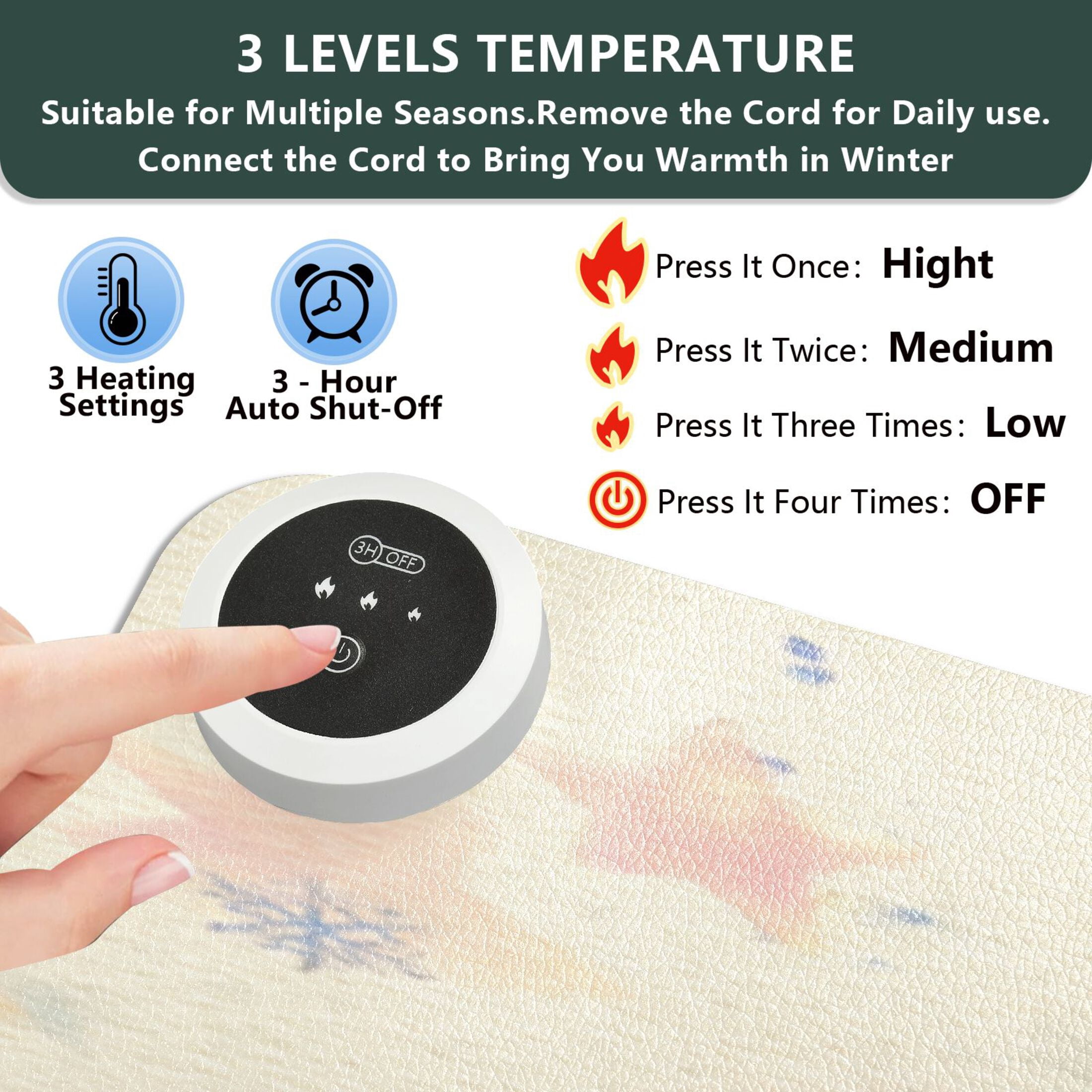 Large Heated Desk Mat Mouse Pad 31.5"x13"PU Leather Graphene Heating Desk Warmer with 3 Temperature Settings 110V US Plug Non-Slip Warm Pad for Home, Office, and Gaming Christmas Cute White Owl