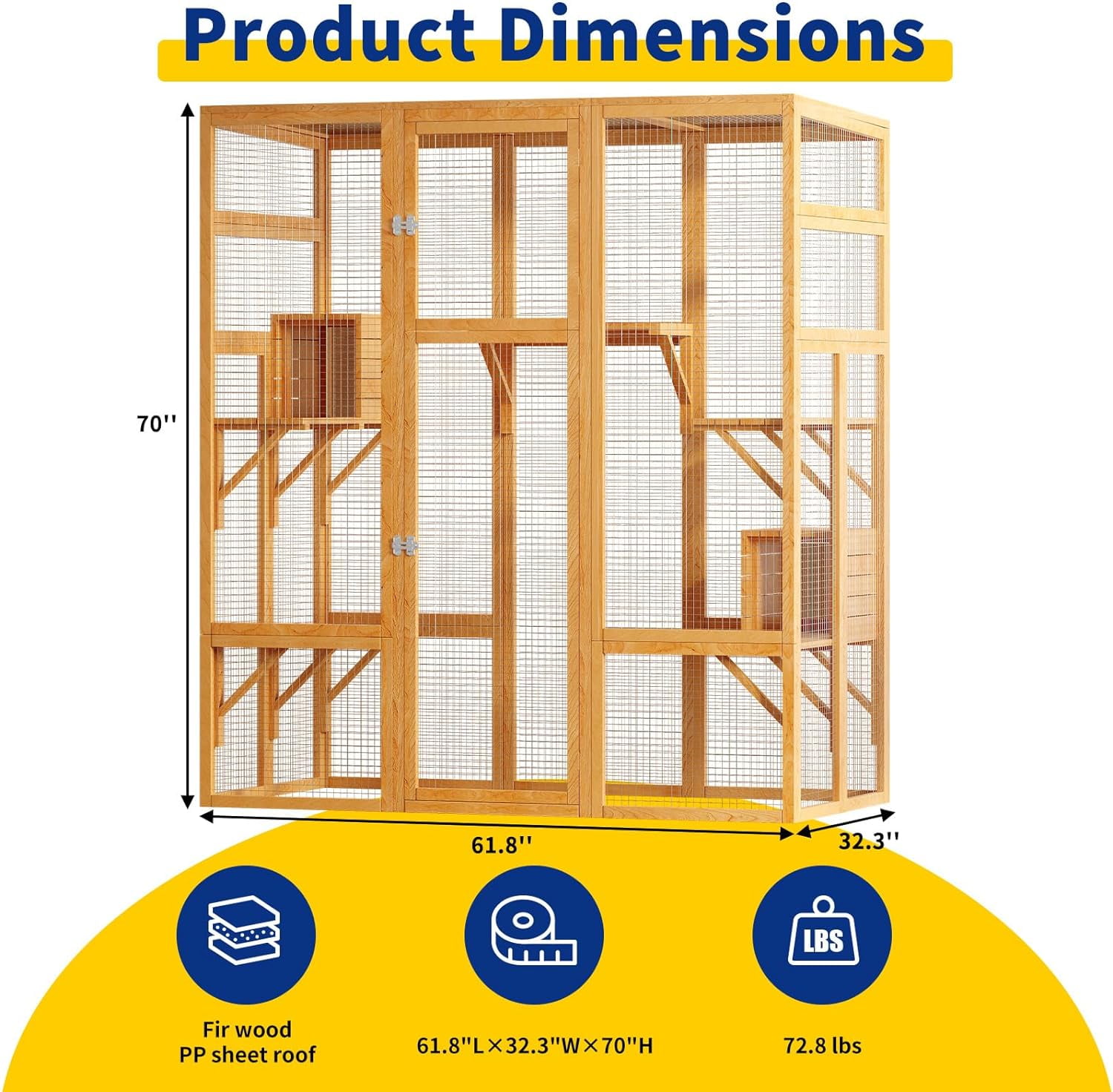Akaber Large Outdoor Cat Enclosures with 7 Platforms & 2 Resting Rooms, Fir Wood Catio House with Waterproof UV Protection Roof, Indoor Outdoor Cat Furniture