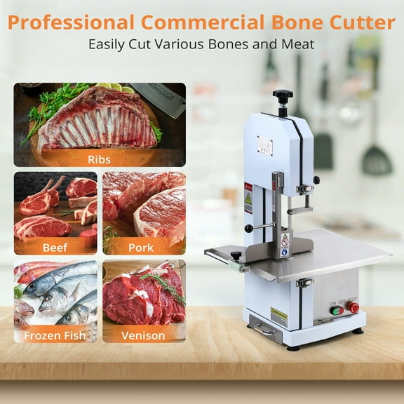 EastVita Meat Saw,1100W Bone Saw Machine,0.39-6.6 Inch Cutting Thickness,6 Saw Blades,Meat Bandsaw with 20.86 x 17.52 in Workbench