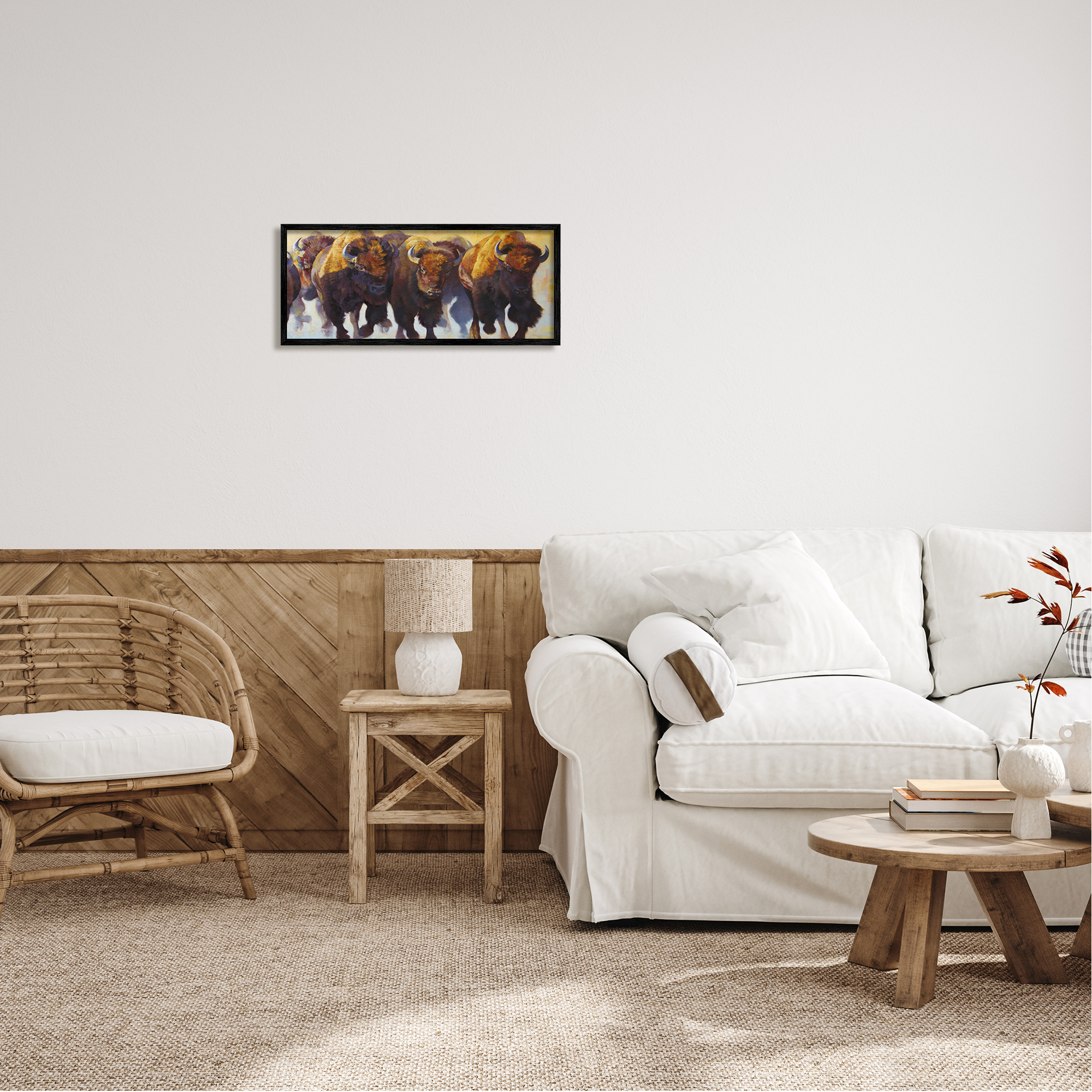 Stupell Industries Herd of Bison Painting Animals & Insects Painting Black Framed Art Print Wall Art, 24 x 10