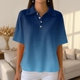 thumbnail image 5 of Women's Waffle Knit Polo Shirt Collared Short Sleeve Button Down Gradient Shirts Soft Breathable Lightweight Casual Summer Tee, 3XL, B05 Blue, 5 of 8