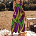 thumbnail image 3 of Violet And Green Festive Mardi Gras Carnival Palm Leaves Sleeveless Dress Women's Evening Dress Womans Clothing, 3 of 9