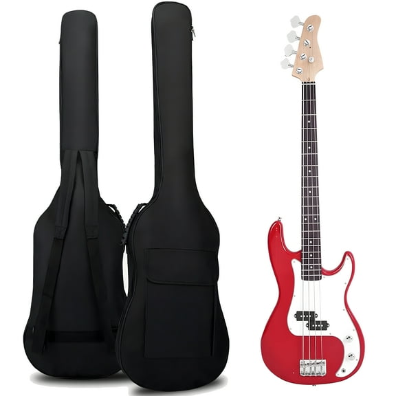 TBACW Bass Guitar Case - Bass Guitar Gig Bag 0.25 Inch Thick Padding Backpack Soft & Large Pocket & Back Hanger Loop Black