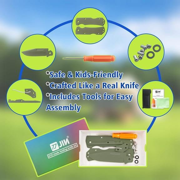 DASAW-Alpha G10 Kids Friendly Knife, Fake Toy Knives, DIY Kit, Dull Blade, Safe for Child, Folding EDC, OD Green G10 Blade & Handle, Camping Tool