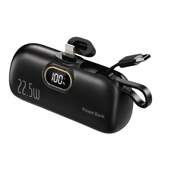 Portable Phone Charger,5000mAh Mini Power Bank with Built‑in USB‑C & Apple‑Compatible Connector,22.5W Fast Charging Battery Pack Compatible with iPhone 17/16/15,Samsung Galaxy and More