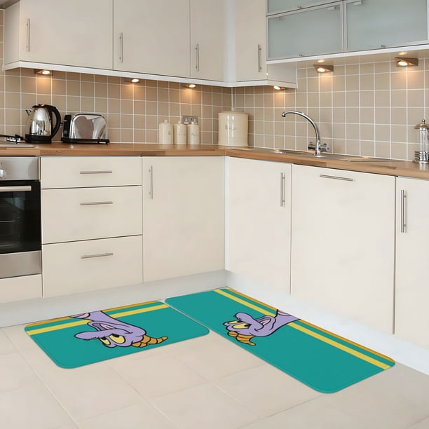 Alfombra y tapete de cocina de terciopelo de cristal de 2 piezas con rayas retro Figment, alfombra de cocina lavable y absorbente, frente del fregadero, tapete para el piso de la cocina