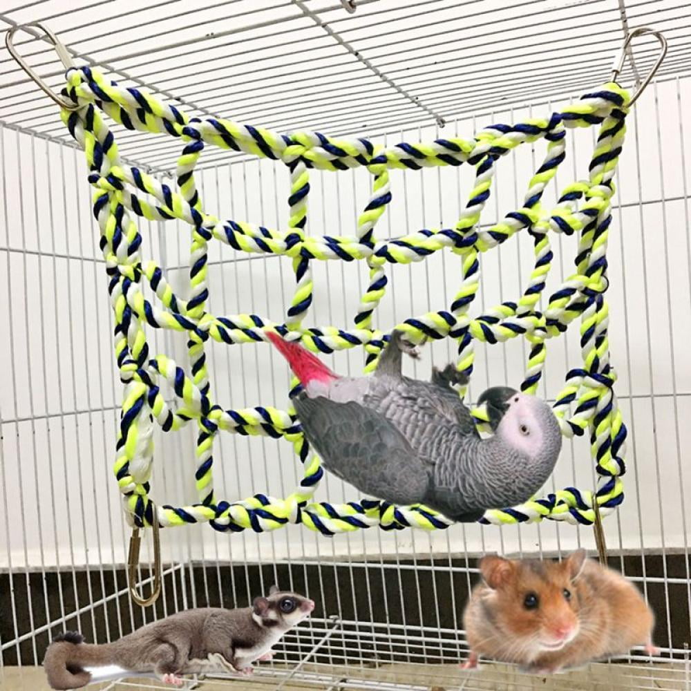 Rat and Ferret Cotton Rope Nets Parrot Bird Hanging Perch Rope Small Animal Climbing Net Hamster Hammock Pet Swing Ladder Cage Accessories Play Toy Canary Toys Small Animal Activity Chew Toy 