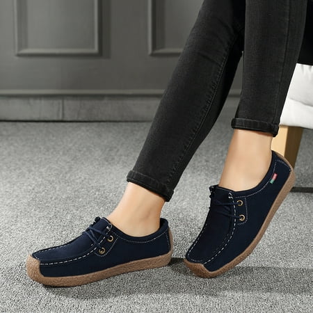 

Women‘s Lace-up Flat Loafers Comfortable Solid Color Soft-sole Slip On Shoes Casual Non-slip Walking Shoes