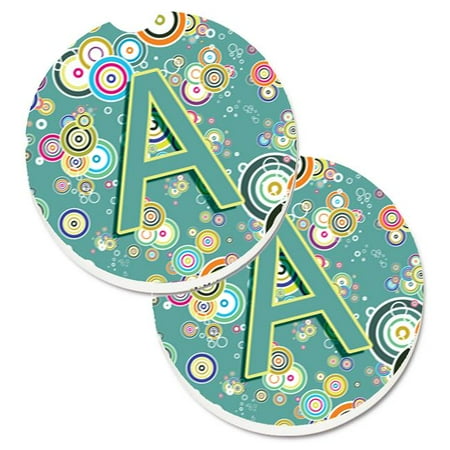 

Letter A Circle Circle Teal Initial Alphabet Set of 2 Cup Holder Car Coaster
