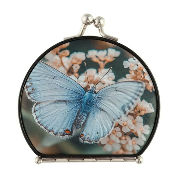 Portable Makeup Mirror Travel Mirror Compact Folding Mirrors Small for Women Beauty Accessories Blue Butterfly Sits on The Flowers