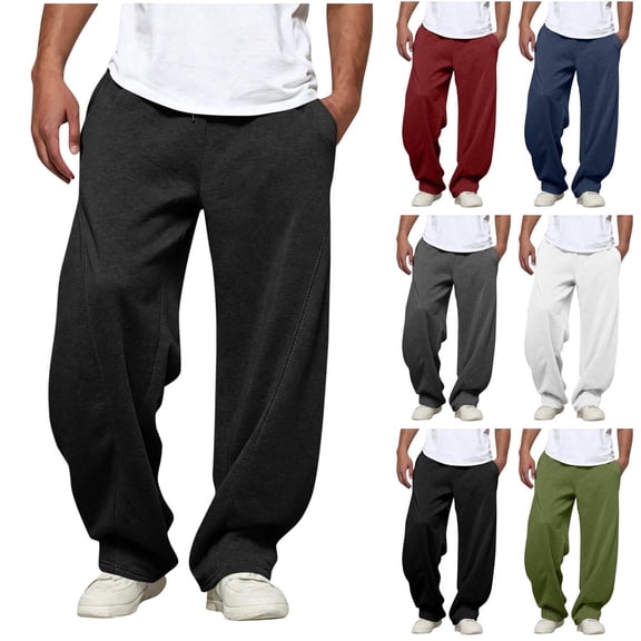 Men Wide Leg Sweatpants Sevevn Soft Thick Knit Elastic Drawstring Waist Side Pockets Solid Loose Bottoms For Streetwear Casual Daily Lounging