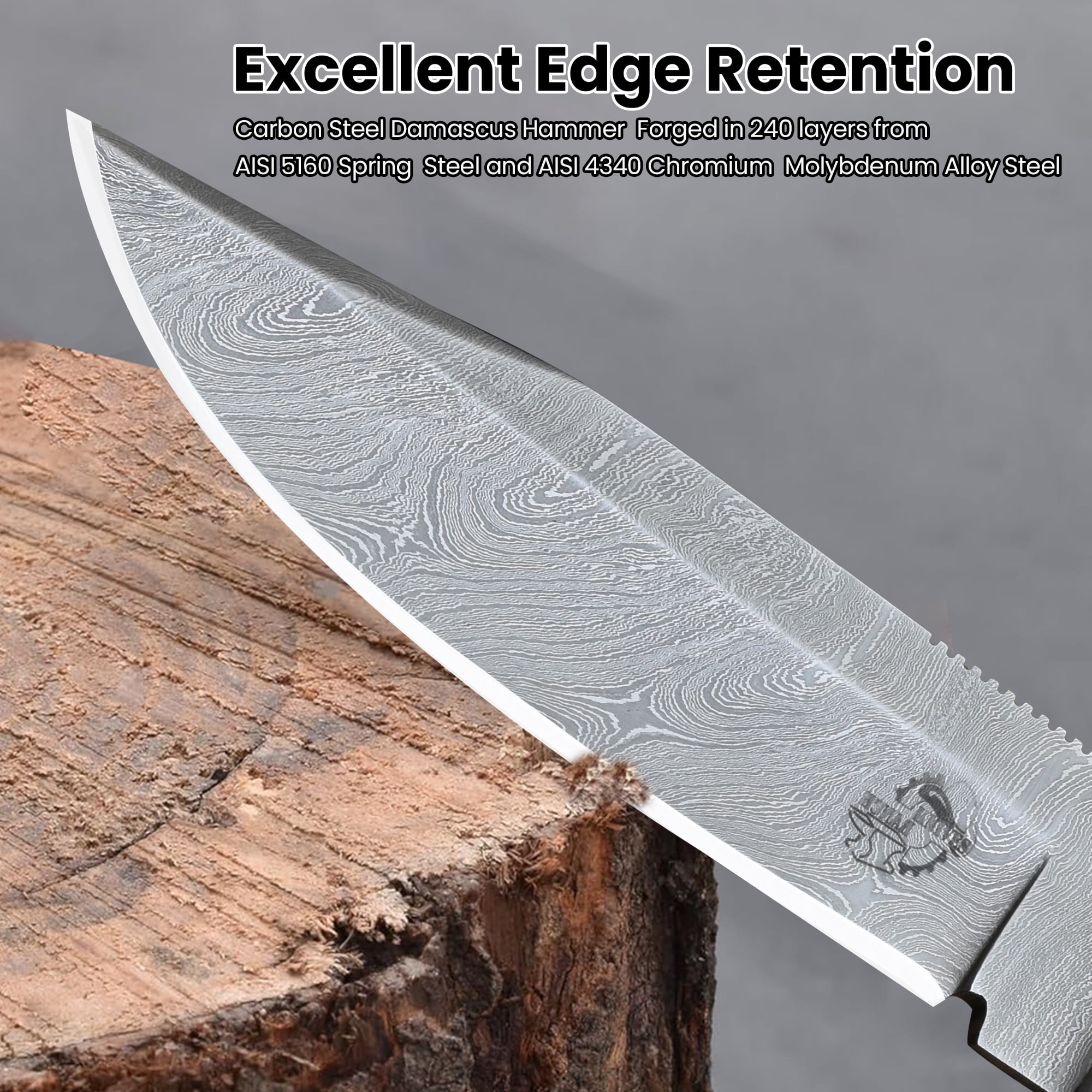 Knives Ranch 2151 Damascus Steel Hunting Knife with Rosewood Handle – Fixed Blade Utility Knife, Sharp Camping, Outdoor & Everyday Carry Knife