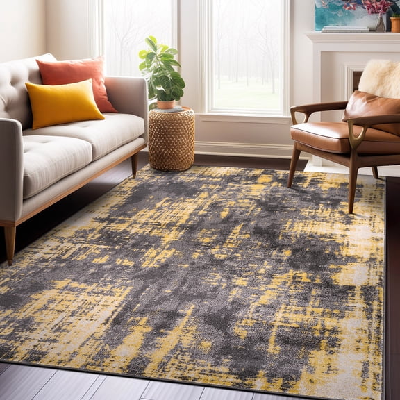 World Rug Gallery Contemporary Abstract Design Area Rug - Yellow 7'10"x10'
