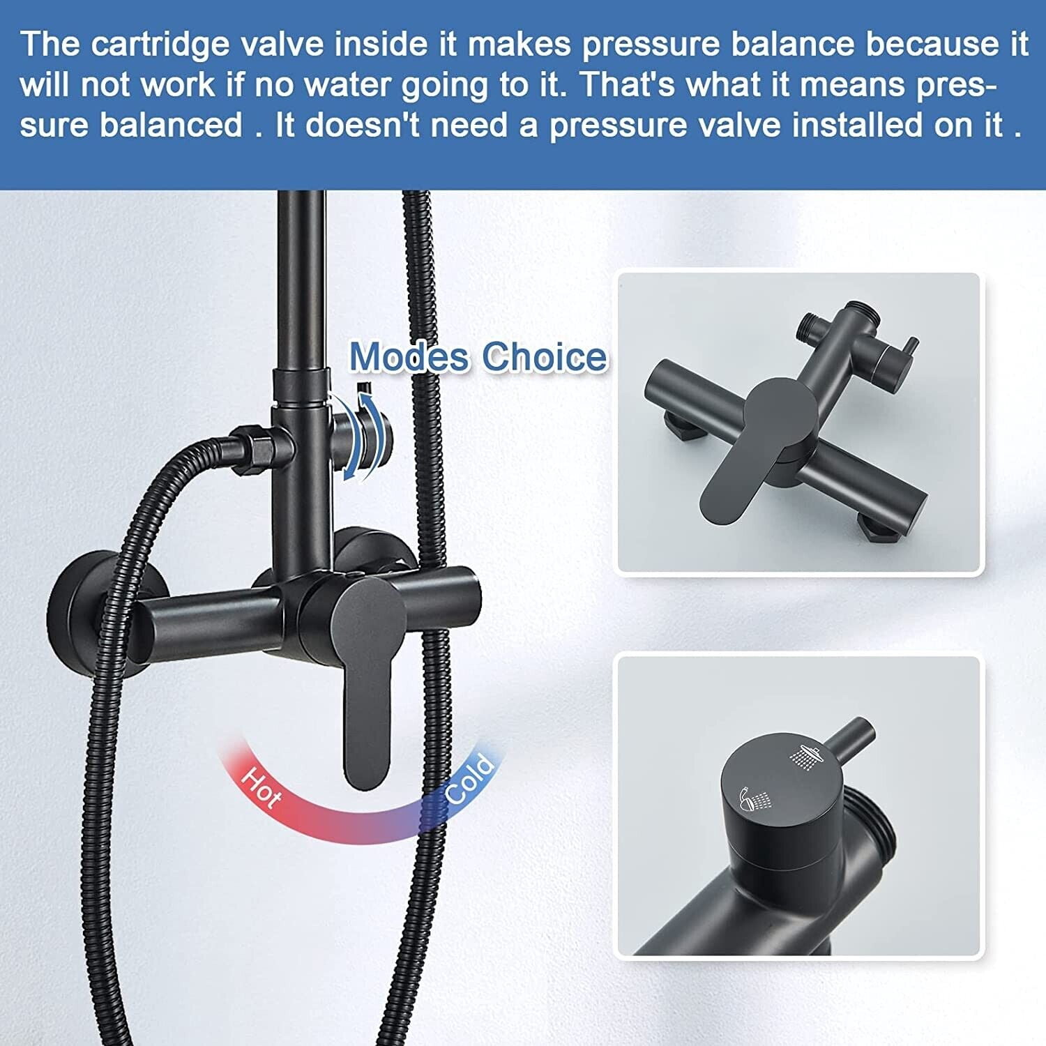 Black Shower Faucet Set Wall Shower System Fixture Stainless Steel Mixer Tap
