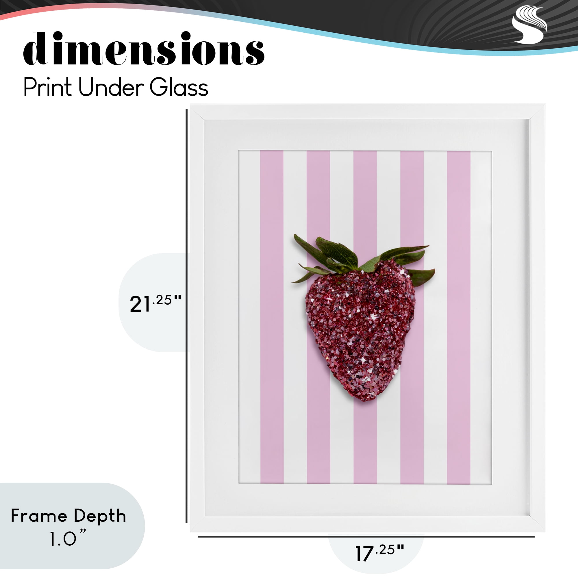 Stupell Industries Glimmer Strawberry on Green Stripes White Framed Print Under Glass, design by LISH Creative