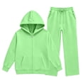 thumbnail image 4 of JULMCOMO Girls Sweatsuits Fleece Full Zip Up Long Sleeve Comfy Hoodie Casual Tracksuits Drawstring Loose Sweatpants Soft Two Piece Sets with Front Pocket Mint Green 5-6 Years, 4 of 6