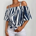 thumbnail image 2 of IROINNID Ladies Long Sleeve T Shirts Ladies Sexy Slash-Neck Strapless Chiffon Strip Knotted Lounge Shirt Top,Navy, 2 of 6