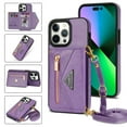 thumbnail image 1 of Feishell Fit for iPhone 14 Pro (6.1 inch) Case with Adjustable Shoulder Strap,Luxury Premium PU Leather Back Magnetic Buckle Flip Card Pocket Zipper Wallet Crossbody Phone Case,Purple, 1 of 15