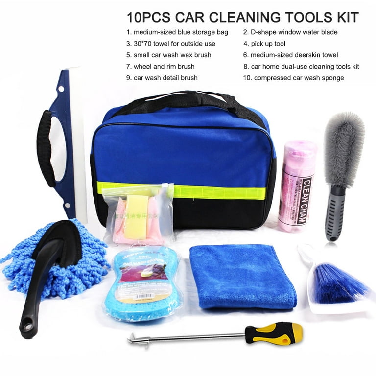 Htovila 10pcs Car Cleaning Tools Kit, Car Wash Tools Kit for Detailing Interiors Premium Fiber Cleaning Cloth - Compressed Car Wash Sponge, Size