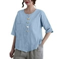 thumbnail image 1 of Camisetas de Algodón para Mujeres de Ajuste Suelto, Cuello en V Algodón Y Lino, Casual Suelto Camisa de Manga Corta, 1 of 7