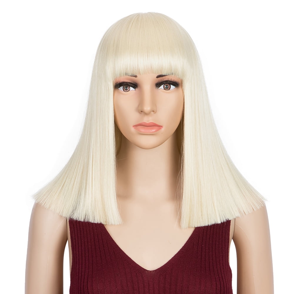 Joedir 13 inch Blunt Cut Bob Wigs with Bangs Straight Synthetic Wigs for  Black Women Short Bob Machine-made Wigs (13'', Blonde) - Walmart.com