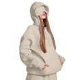 thumbnail image 3 of Women Hoodies with Eye Mask Oversized Long Sleeve Comfy Casual Basic Pullover Sweatshirts Fall Outfits Y2K Clothes Apricot Color 4XL, 3 of 7