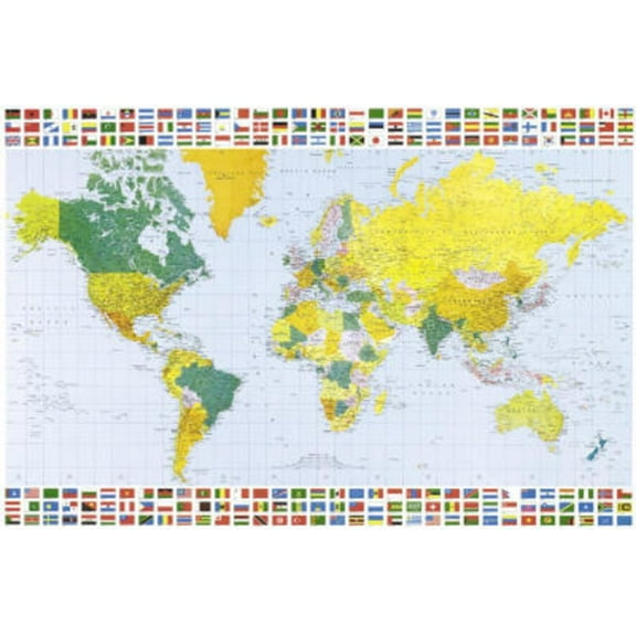 Map of the World (With Flags) Art Poster Print Poster - 36x24