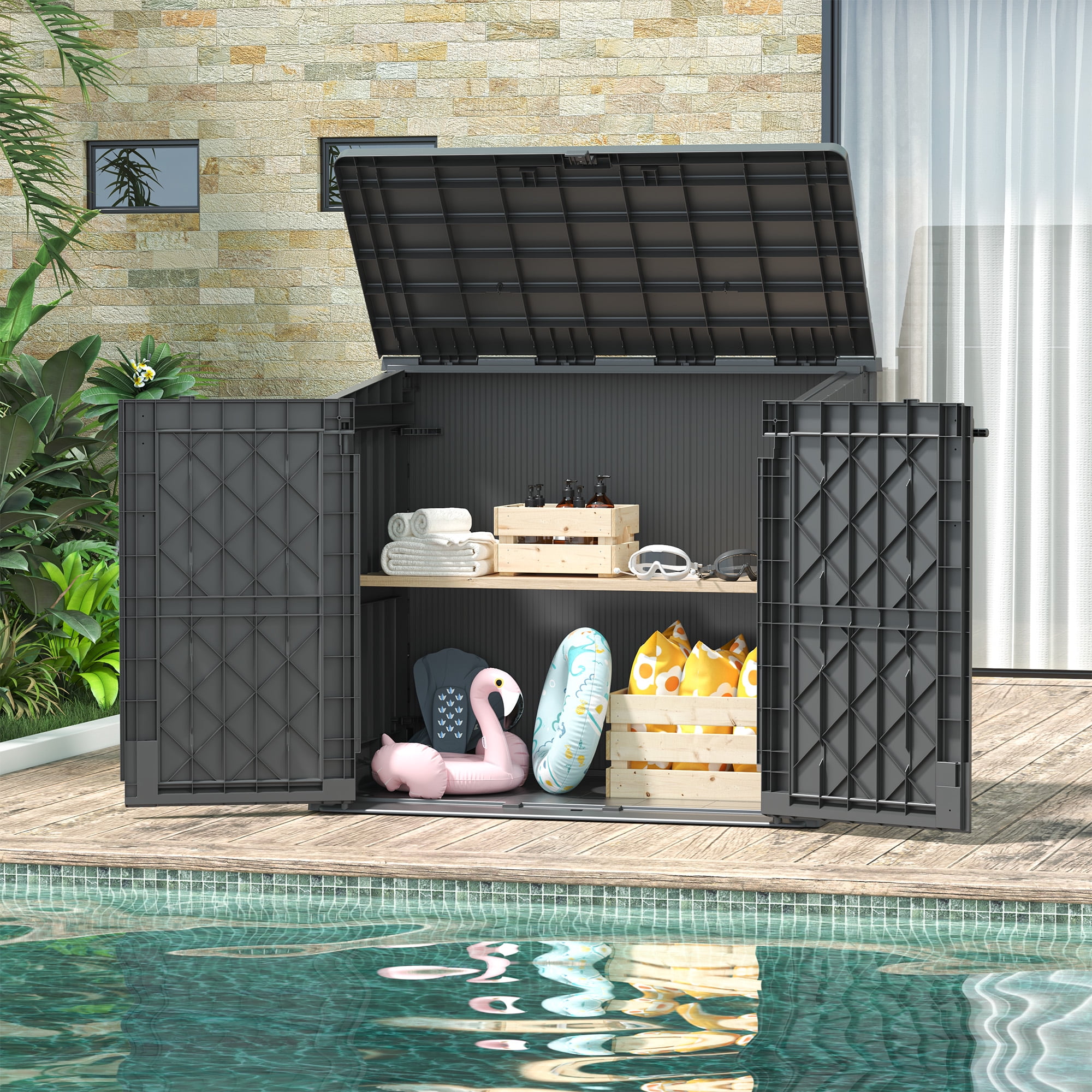 Bifanuo Outdoor Resin Storage Shed 34 Cu.ft Garden Storage Extra Large Capacity Weather Resistant Storage Box, Lockable Resin Waterproof Shed for Bike, Lawnmowe, Garden Tools