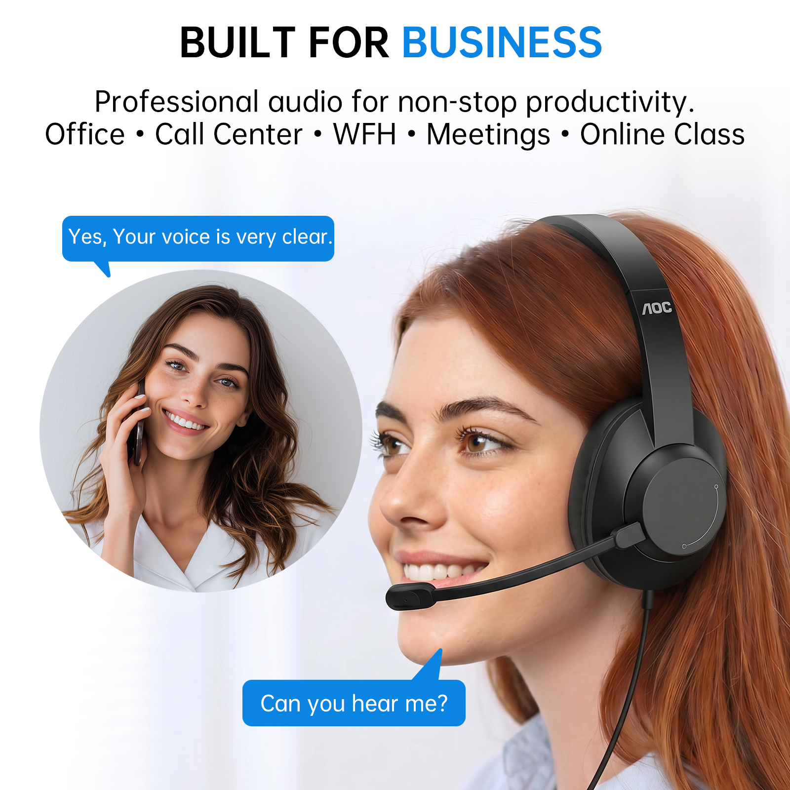 AOC USB Headset with Noise-Cancelling Mic for Work photo 5