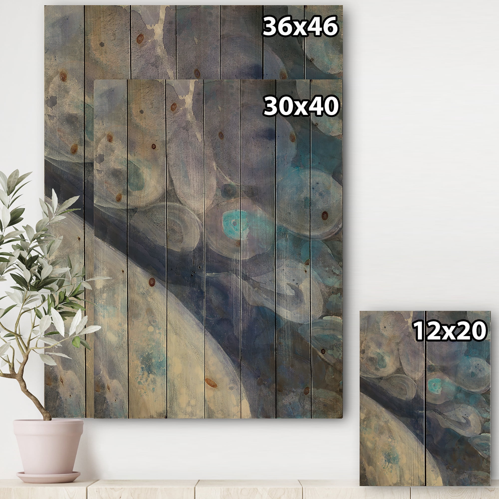 Designart 'Into The Indigo Blue Stream I' Abstract Print on Natural Pine Wood