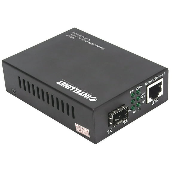 Intellinet Gigabit PoE  Media Converter, 1 x 1000Base-T RJ45 Port to 1 x SFP Port, PoE  Injector (With 2 Pin Euro Power Adapter) - 1 x Network (RJ-45) - Gigabit Ethernet - 10/100/1000Base-T, 1000Ba...