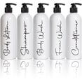 thumbnail image 1 of Alora - Set of 5 - Reusable Shampoo and Conditioner Bottles -16oz Pump Bottle Dispenser for Shampoo, Conditioner, Body Wash, Face Wash, Lotion - Empty Refillable Containers for Shower Permanent Labels, 1 of 8