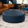 thumbnail image 7 of Jaxx Candler Round Coffee Table Ottoman, Oversized, 44-Inch, Premium Faux Leather, Oxford Blue, 7 of 7