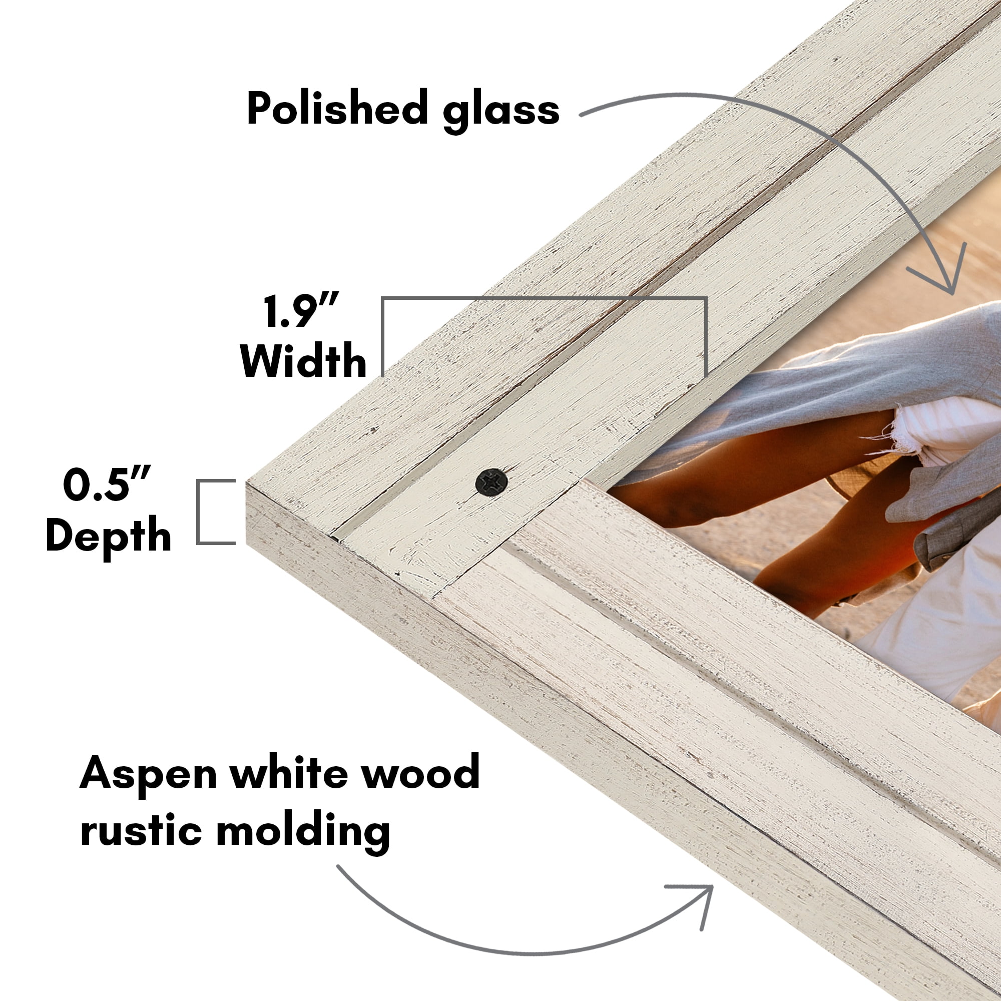 Americanflat 5x7 Picture Frame Polished Crystal Clear Glass Hampton Collection Distressed Frames - Aspen White