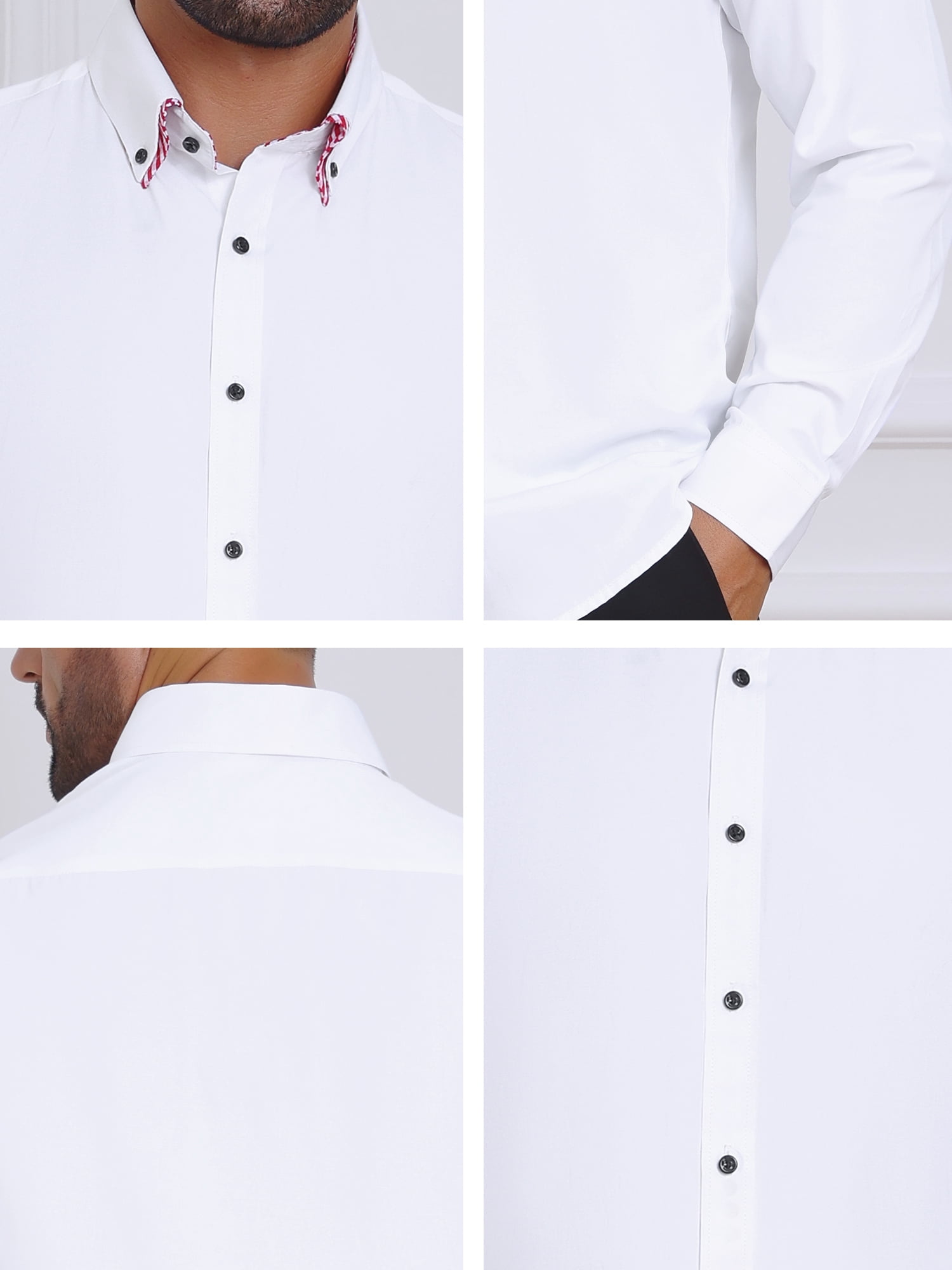 DARING DIVA Men's Contrasting Color Collar Long Sleeve Button Down Shirts S White