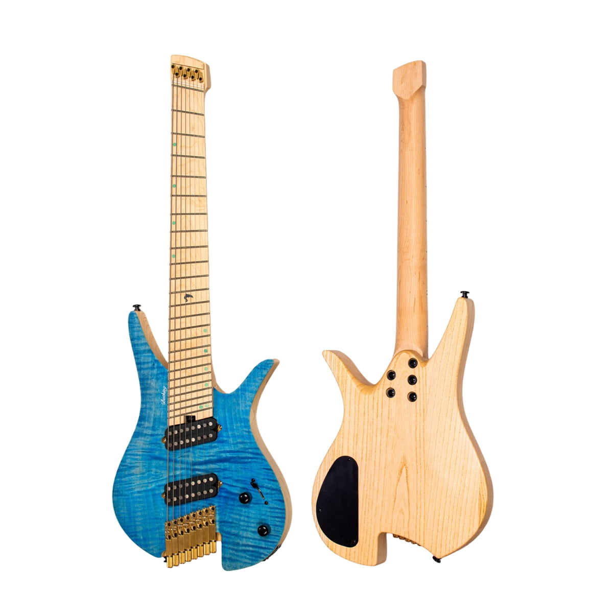 Batking Travel 8 String Electric Guitar Headless Fanned Fret  Blue Headless Guitar