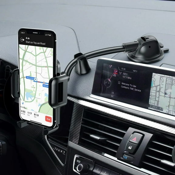 Long Arm Phone Mount， Solid Car Truck Phone Mount Holder with Gooseneck Long Arm, Industrial-Strength Strong Suction Cup, Anti-Shake Stabilizer