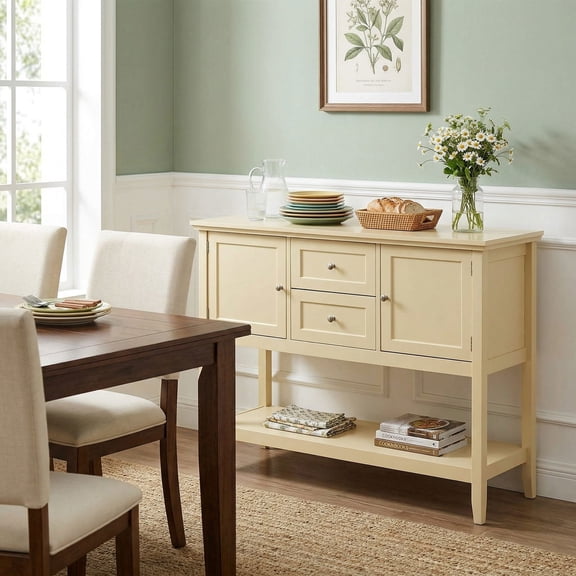 YYAo Console Table, Entryway Table, Console Sofa Table, Display Shelf,Wooden Sideboard Buffet Console Table with Drawers and Storage-Beige