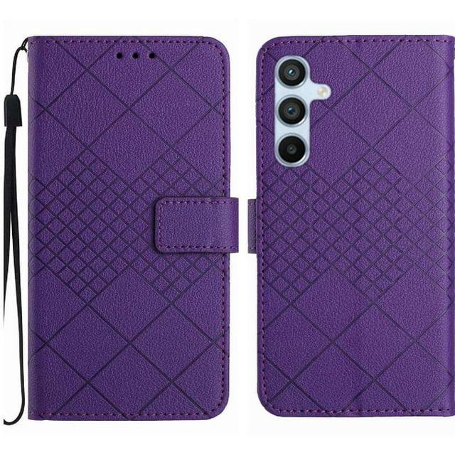 Flip Wallet Case for Samsung Galaxy A36 with Kickstand & Wrist Strap, Shockproof TPU Inner Purple