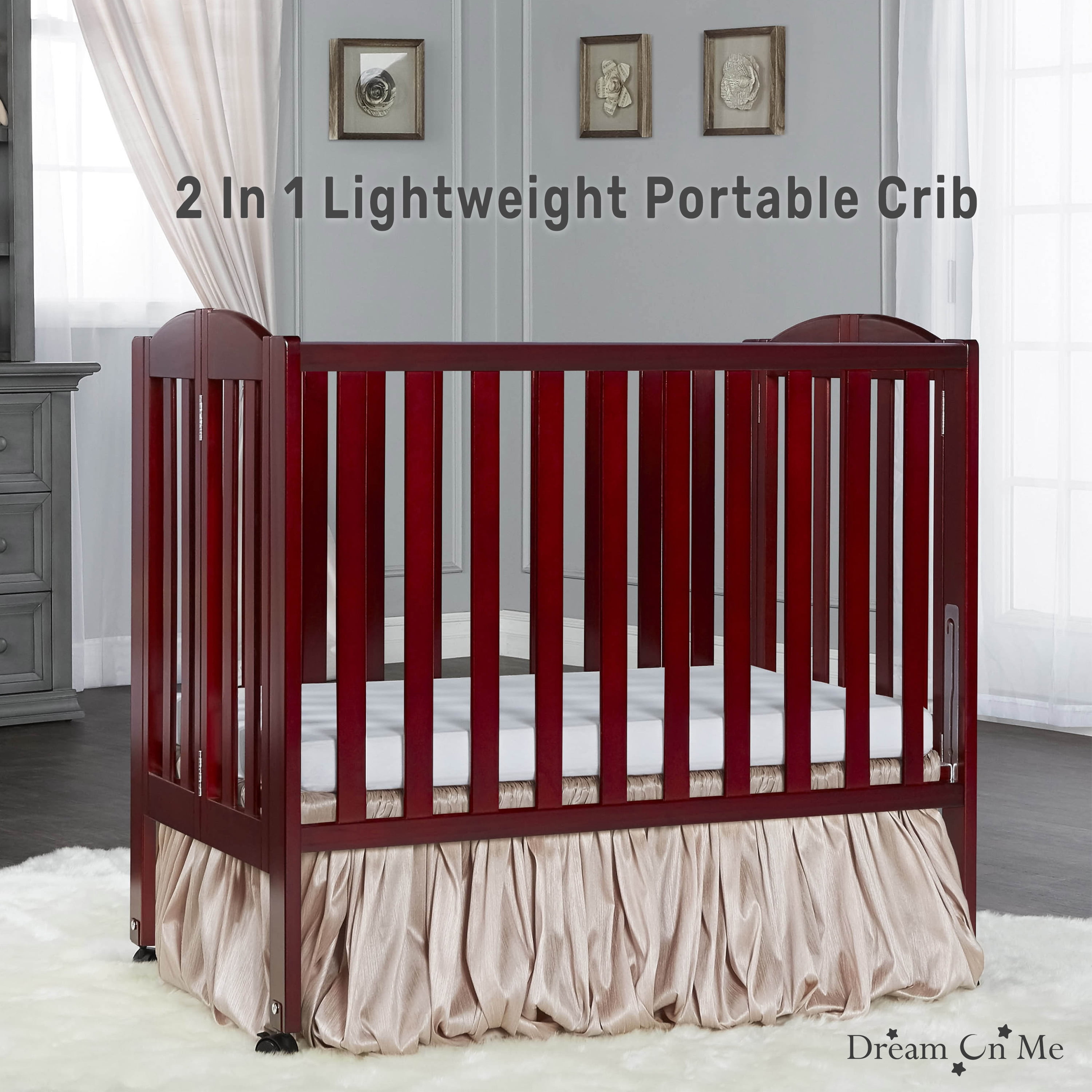 Dream On Me 2-in-1 Folding Portable Mini Crib, Cherry