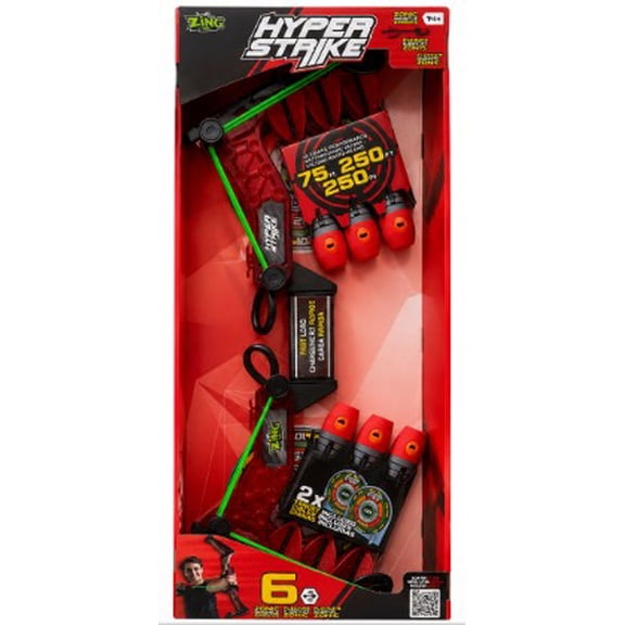 Zing HyperStrike Bow & Arrow Toy Set Red with 6 Zonic Whistle Foam Arrows and 2 Target Cans