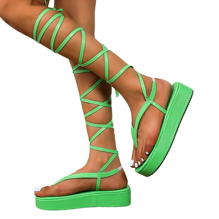 

Tie up Sandals for Women Platform Gladiator Sandals Flat Summer Beach Sandals Strappy Lace Up Open Toe Knee High Flat Sandal