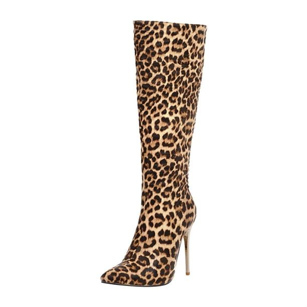 KBKYBUYZ Women Super High Heel Pointed Shoes Winter Leopard Print Snake ...