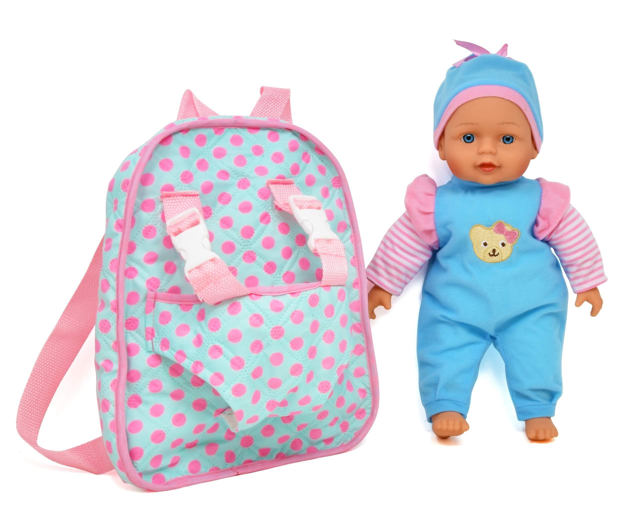 Briefcase Pocket Fits Doll Accessories and Clothing African American 12 Inch Dolls To Play Soft Baby Doll With Take Along Pink Doll Backpack Carrier