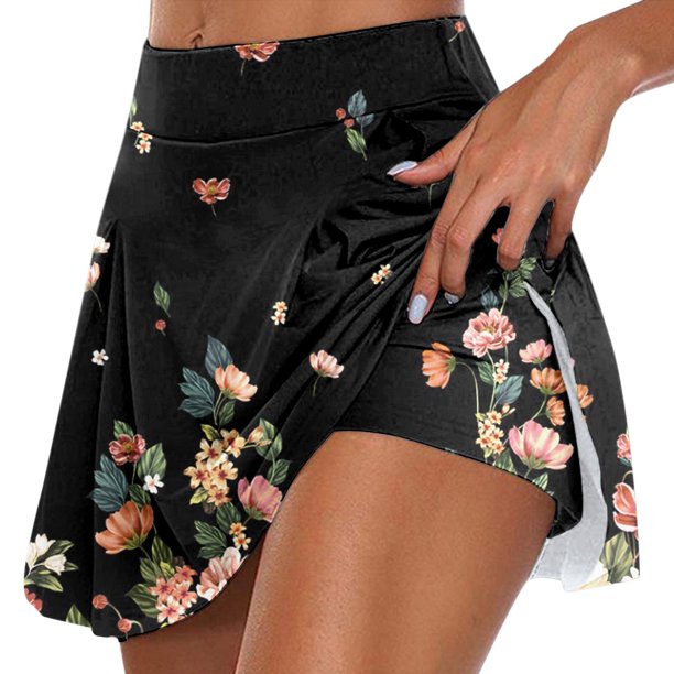 Gibobby faldas aesthetic Falda estampada de entrenamiento informal diario para mujer Tenis Yoga Deporte Falda Pantalones cortos Falda(Negro, L)