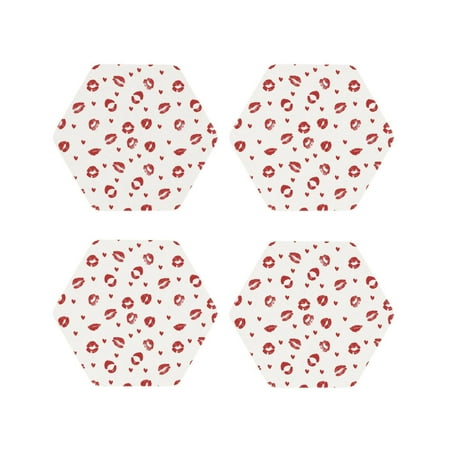 

Fuzoiu Lips Kiss Print Leather Coasters Set Drink Coasters Set of 4 for Tabletop Protection Durable PVC Coasters Home Décor and Housewarming Gift-Hexagon
