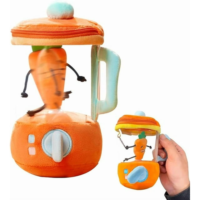 LEEYNEER Carrot Juicer Plush Toy Juice Blender Plush Toy Carrot Toy Blender Toy Pull-String Rotation Fruit Stuff Plush Playset Play Kitchen Accessories
