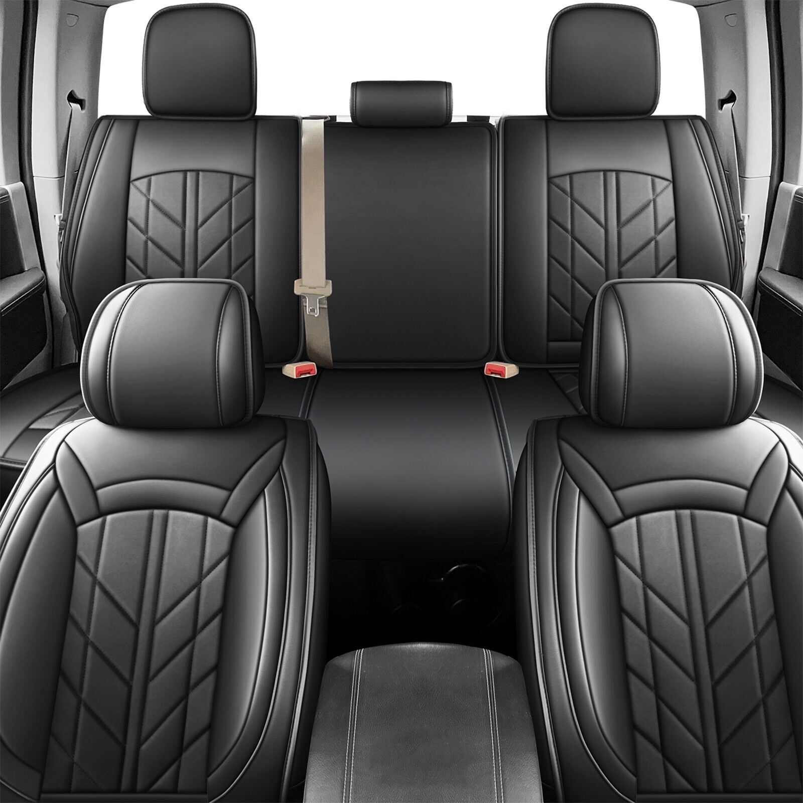 Dodge Ram Truck 1500/2500/3500 2009-2023, Black, PU Leather, Cushion Protector, Full Set Seat Covers