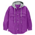 thumbnail image 4 of Wowcloth Women's Denim Jacket, Loose Fit Distressed Long Sleeve with Detachable Hood, Casual Fashion Outerwear for Daily Wear and Travel, 4 of 9